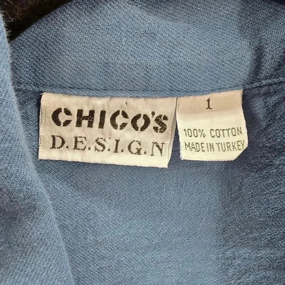 Chico's Design Blue Pea Casual Button Front Coat Jacket Cotton Extra Large XL - Picture 5 of 5